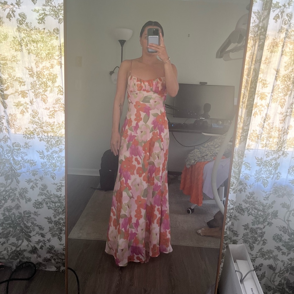 Elegant Floral Maxi Dress - Pink and Orange